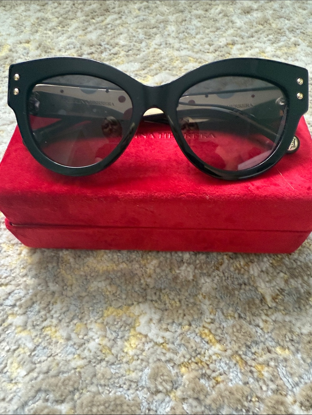 Carolina Herrera Black Round Sunglasses with Dark Lenses